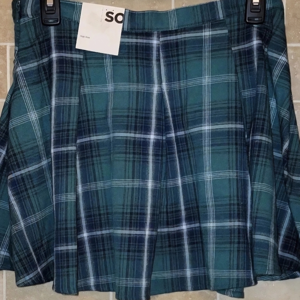 Pleated Flare Mini Skirt Green Blue Plaid Harry Potter Slytherin St. Patrick's 9